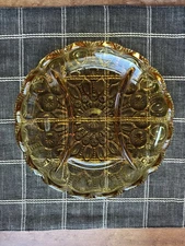 Vintage L.E. Smith Moon And Stars Amber Glass Divided Relish Tray