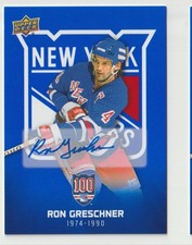 2025-26 UPPER DECK NEW YORK RANGERS CENTENNIAL BLUE AUTO RON GRESCHNER #18