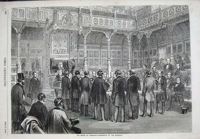 Original Old Antique Print 1857 House Commons Swearing-In Members Men Fine Art