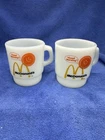 LOT OF 2 VTG ANCHOR HOCKING FIRE KING MCDONALDS SUN MILK GLASS COFFEE CUPS MUGS