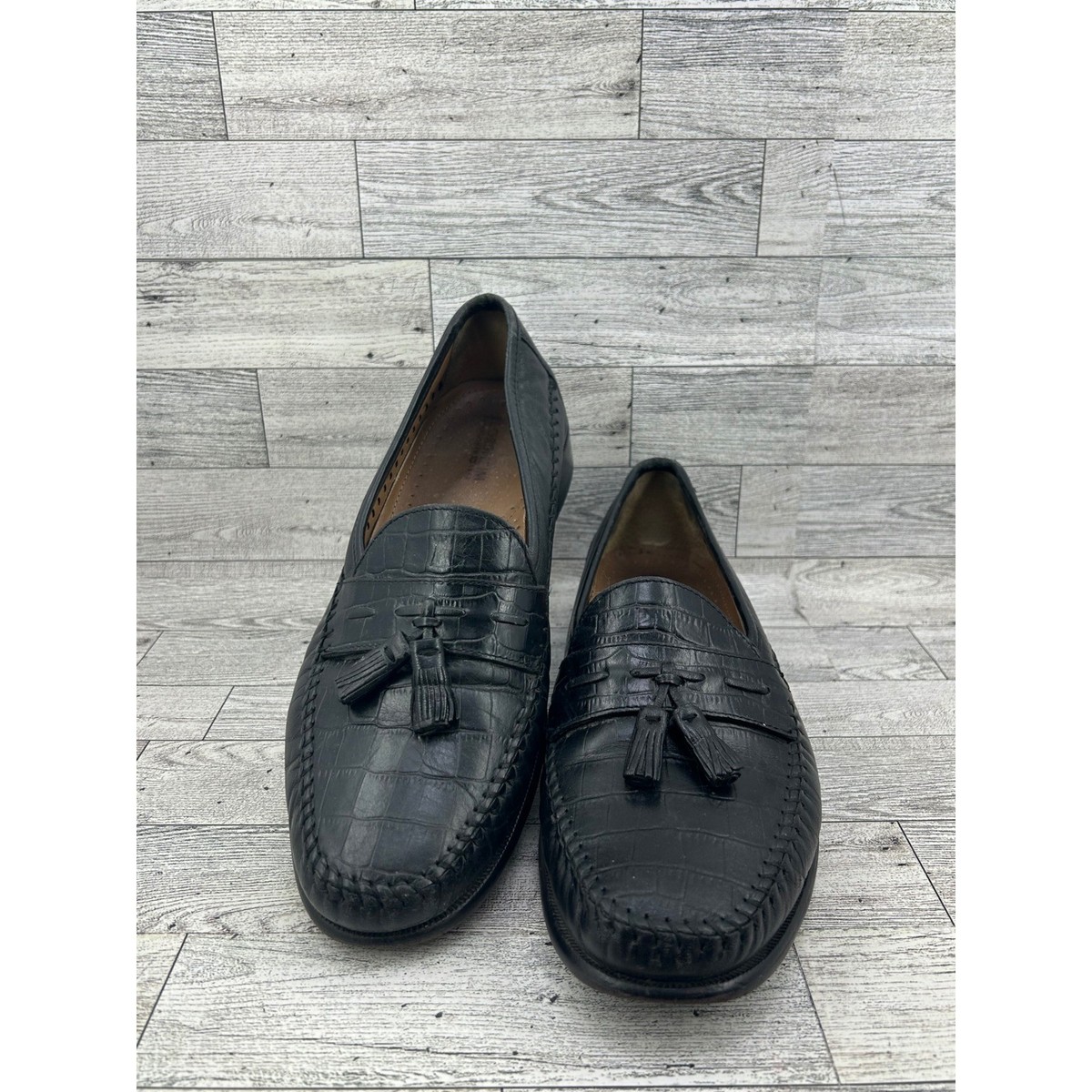 Florsheim Mens Black Leather Moc Toe Tassel Loafer Dress 