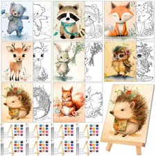 8 Sets 8" x 10" Woodland Animal Pre Drawn Canvas to Paint for Sip and Paint P...