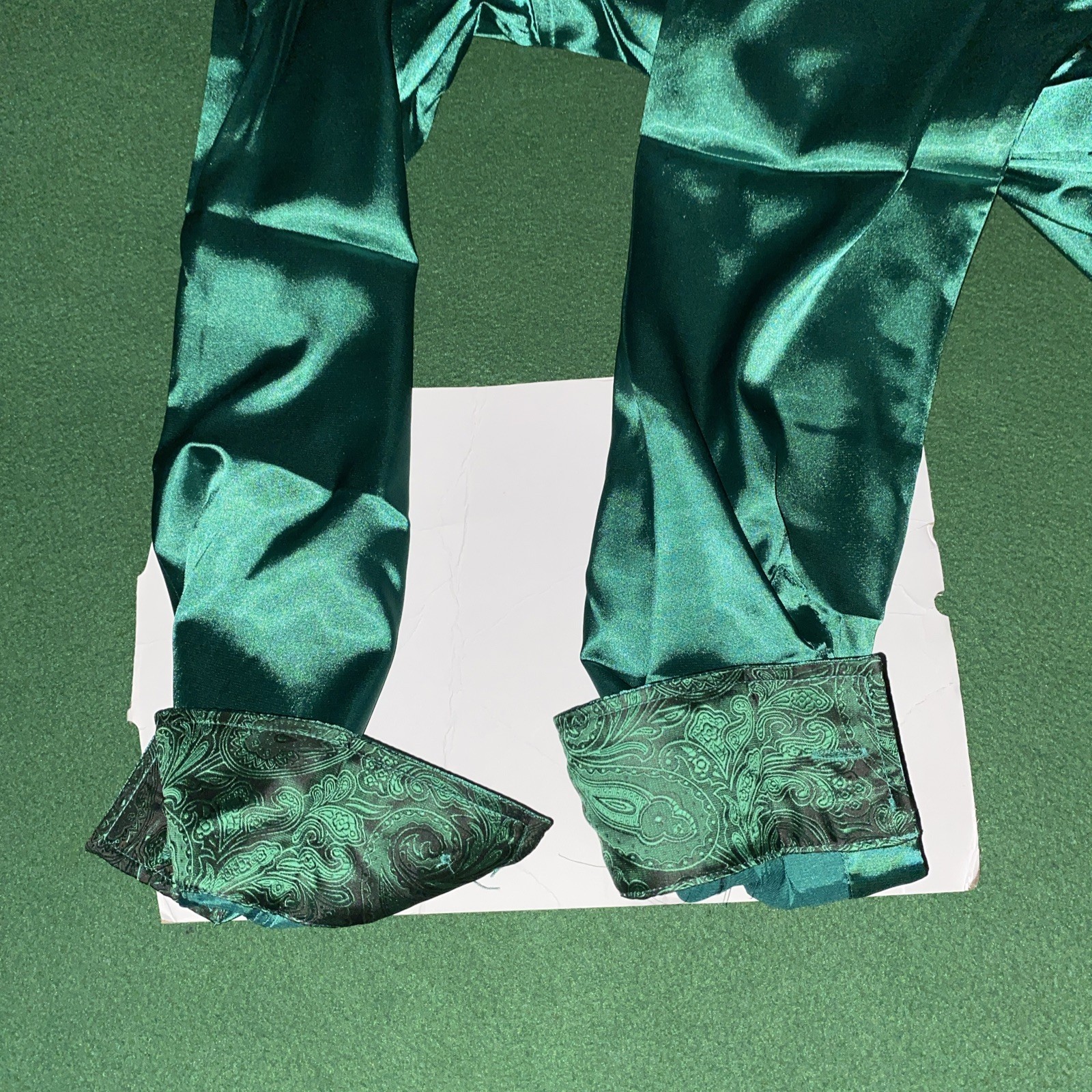 Barry Wang Mens Esmeral Green Silk Satin Dress Shirt Long Sleeve Paisley Cuff(S)