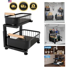 Heavy Duty Carbon Steel Under Sink Organizer, Large 2 Tier Pull Out Cabinet O...