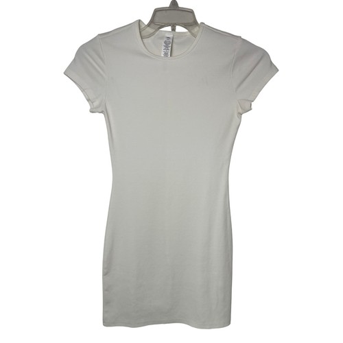 Alo Yoga Goddes Ribbed Short Sleeve Mini Dress White Bodycon Size M