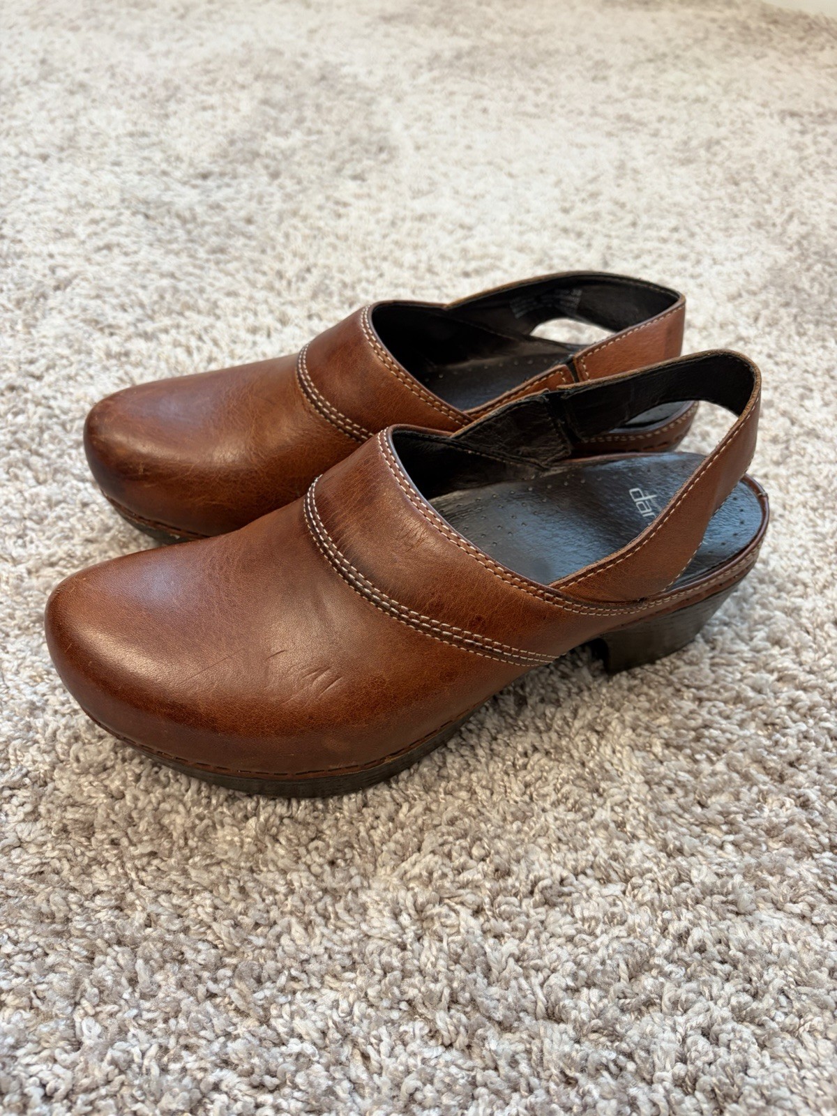 Dansko Pearl Brown Leather Slingback Wedge Mules Clogs Womens Sz 38