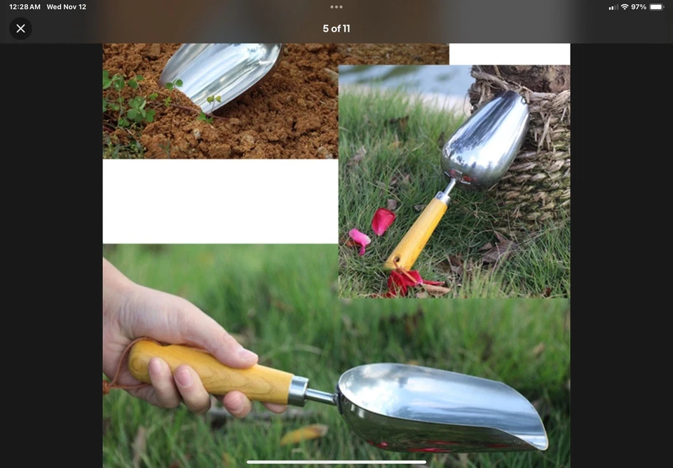 Herramienta de cuchara de jardín de 1 pieza de acero inoxidable con mango de madera para una fácil excavación del suelo Foto 4 de 4