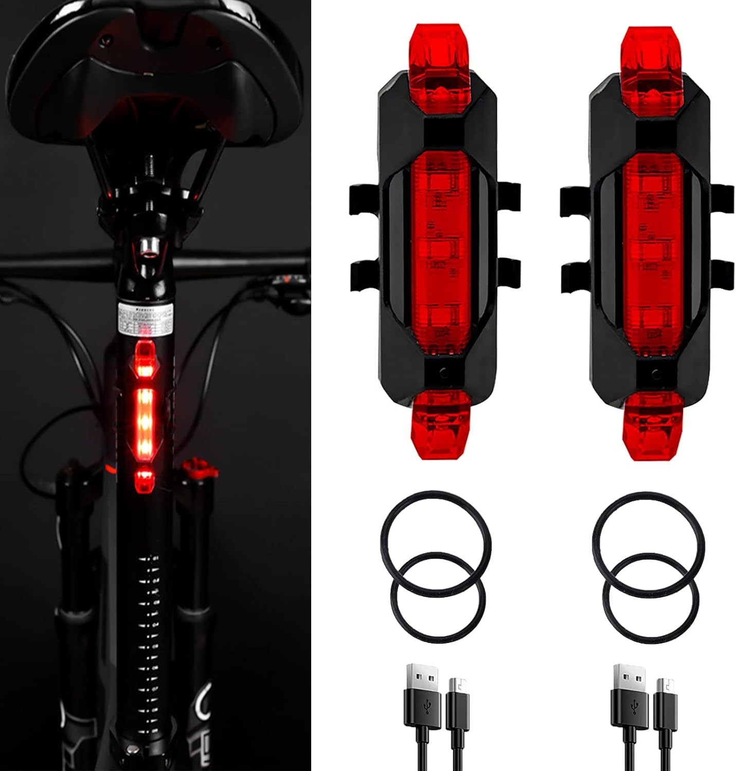 2 Pack USB Rechargeable LED Bicycle Rear Lights Cycling Bike Taillight Safety La