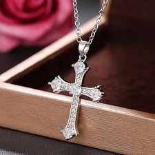 Cross Pendant Necklace 14K White Gold Plated Silver Cubic Zirconia