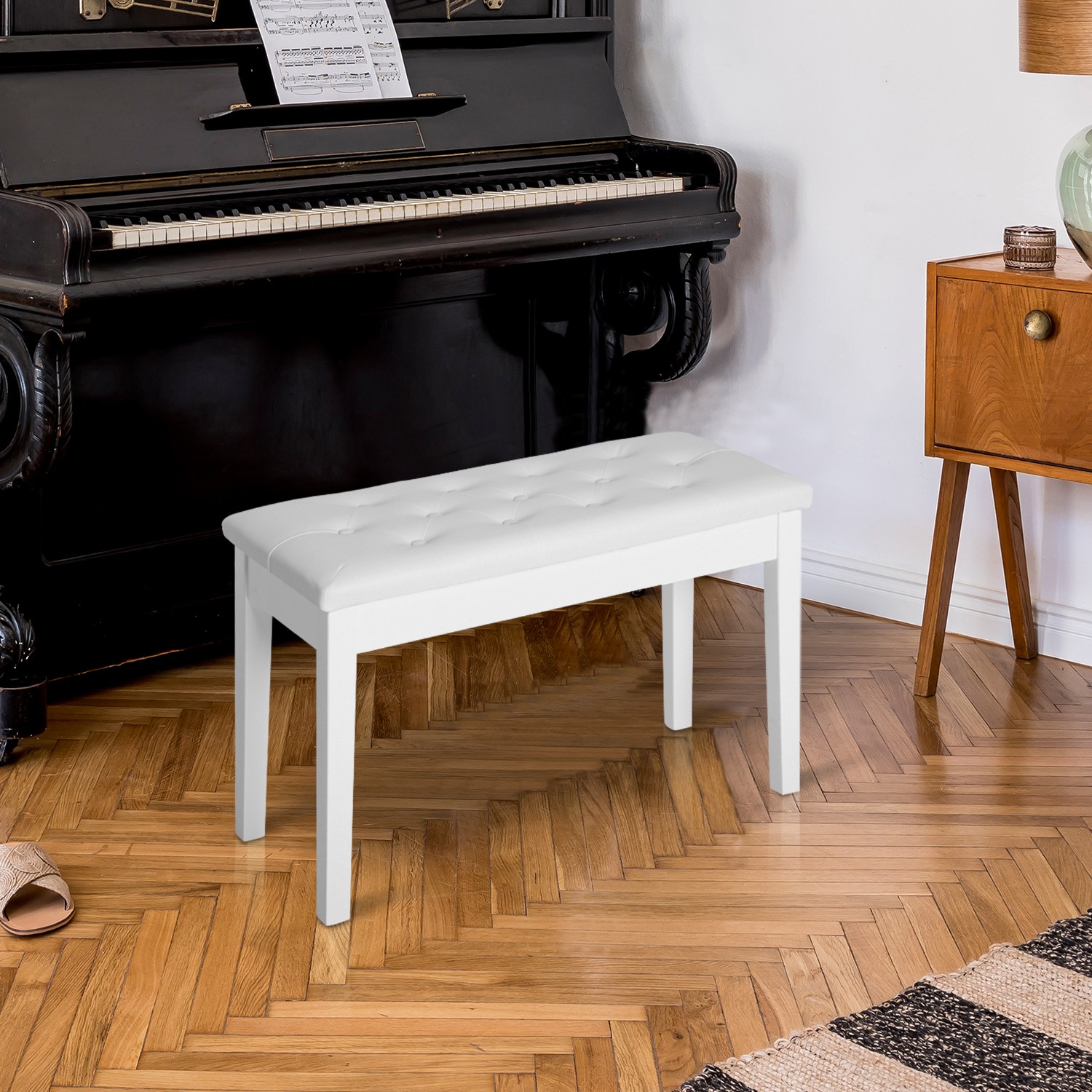 Sgabello per pianoforte in ecopelle bianca foto 3