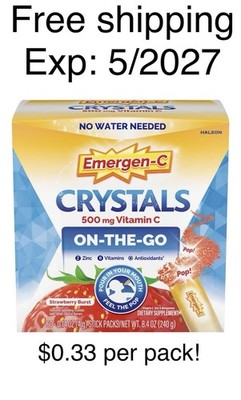 Emergen-C Crystals 60 Sticks  500mg Vitamin On-the-Go Strawberry 5/37 FreeShip