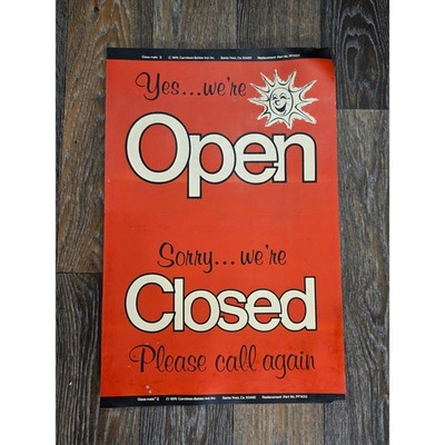 Vintage 1976 Glass-mate II Open Closed Store Sign Carridean-Behlen Red 19x13
