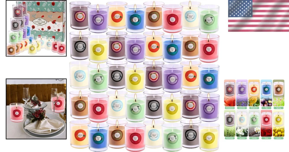 Aromatherapy Votive Candles - 40 Pack of Natural Soy Wax in Beautiful Jars - Image 2 of 4