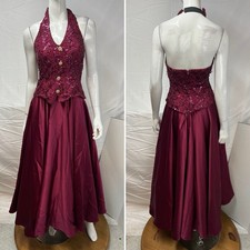 Vintage Dave Johnny Women s 4 Red Lace Sequin Halter Fit Flare Dress Cottagecore