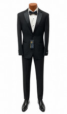Men's Caravelli Black Tuxedo with Pants Shirt Studs Bow Tie Slim Fit 40L 34W