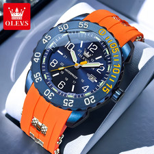 Luxury Men'S Fashion Quartz Watch Waterproof Luminous Orange Silicone Strap Spor