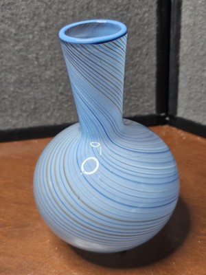 1970s Swirled Blue Stripes Art Glass Vase Dansk International Mezza Filigrana
