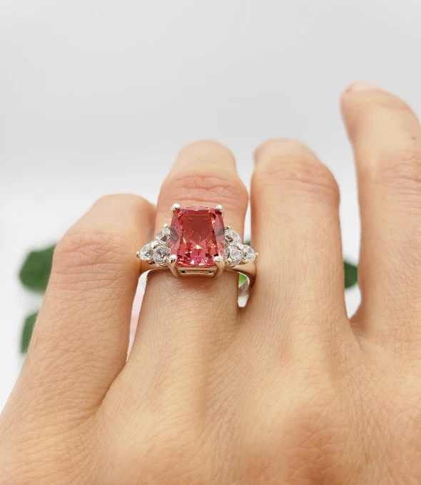 Обручальное кольцо с сертифицированным натуральным оранжевым сапфиром и бриллиантом 5,90 карата 950 платина - Изображение 4 из 4