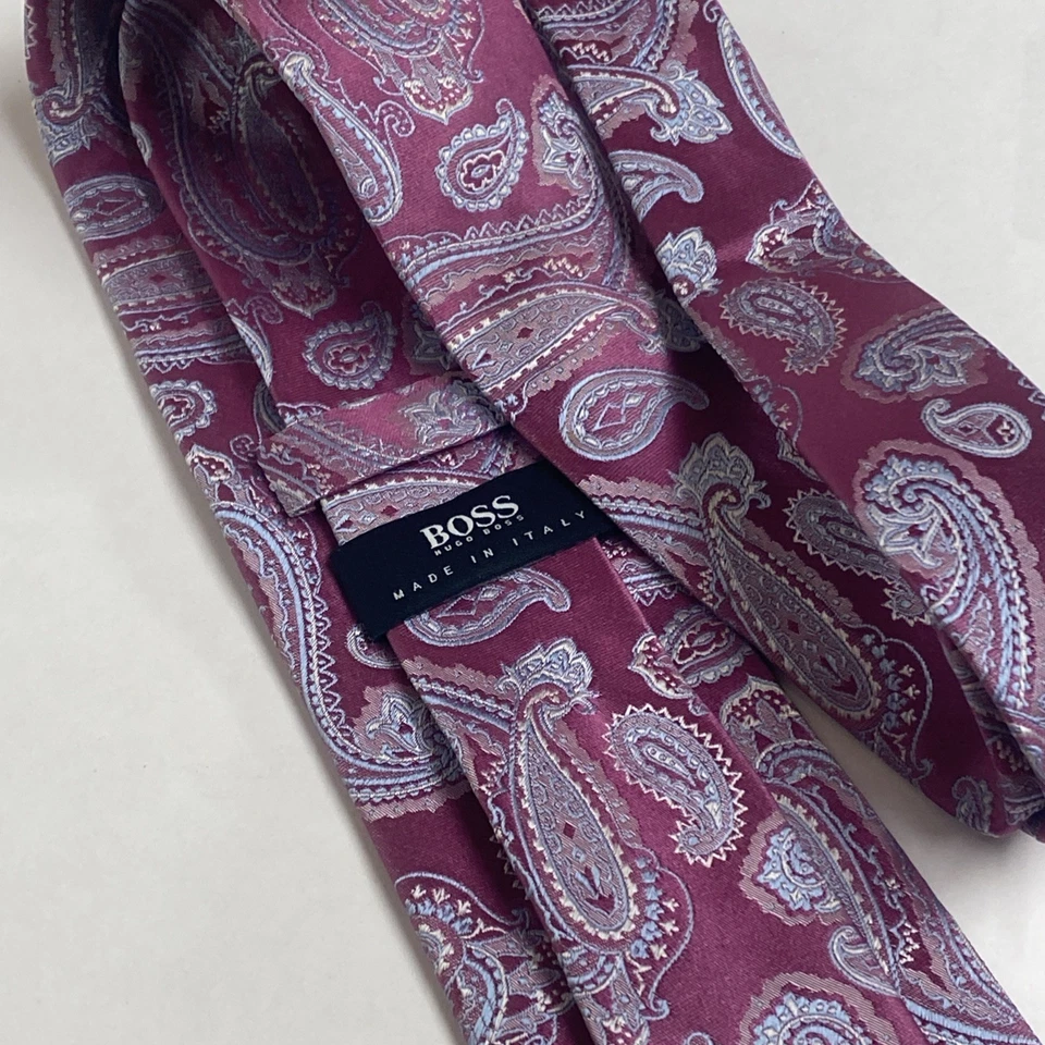BOSS Hugo Boss 领带粉色佩斯利 Rep 丝绸意大利制造 XL 超长修身 S66 — 第 2/4 张图片