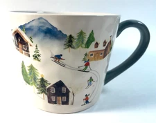 Harvest Green Studio Stonewear Winter Village Snow Wide-Mouth Coffee Mug EUC