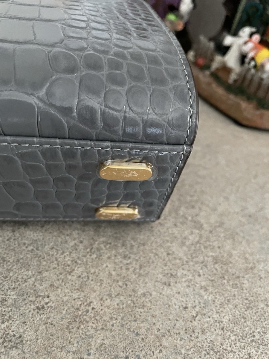 Tory Burch Lee Radziwill Embossed Crocodile Gray Top Handle Bag