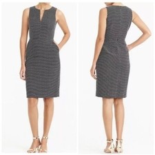 J. Crew Black White Geometric Print Sleeveless Split Neck Pencil Dress Size 2