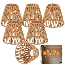 6 PCS E27 Rattan Lamp Shade,Bell Woven Wicker Lampshades Replacement,Paper Ro...
