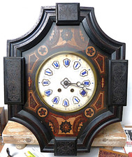 ANCIEN ORIGINAL OEIL DE BOEUF CARILLON MARQUETERIE COMPLET BALANCIER ET CLE