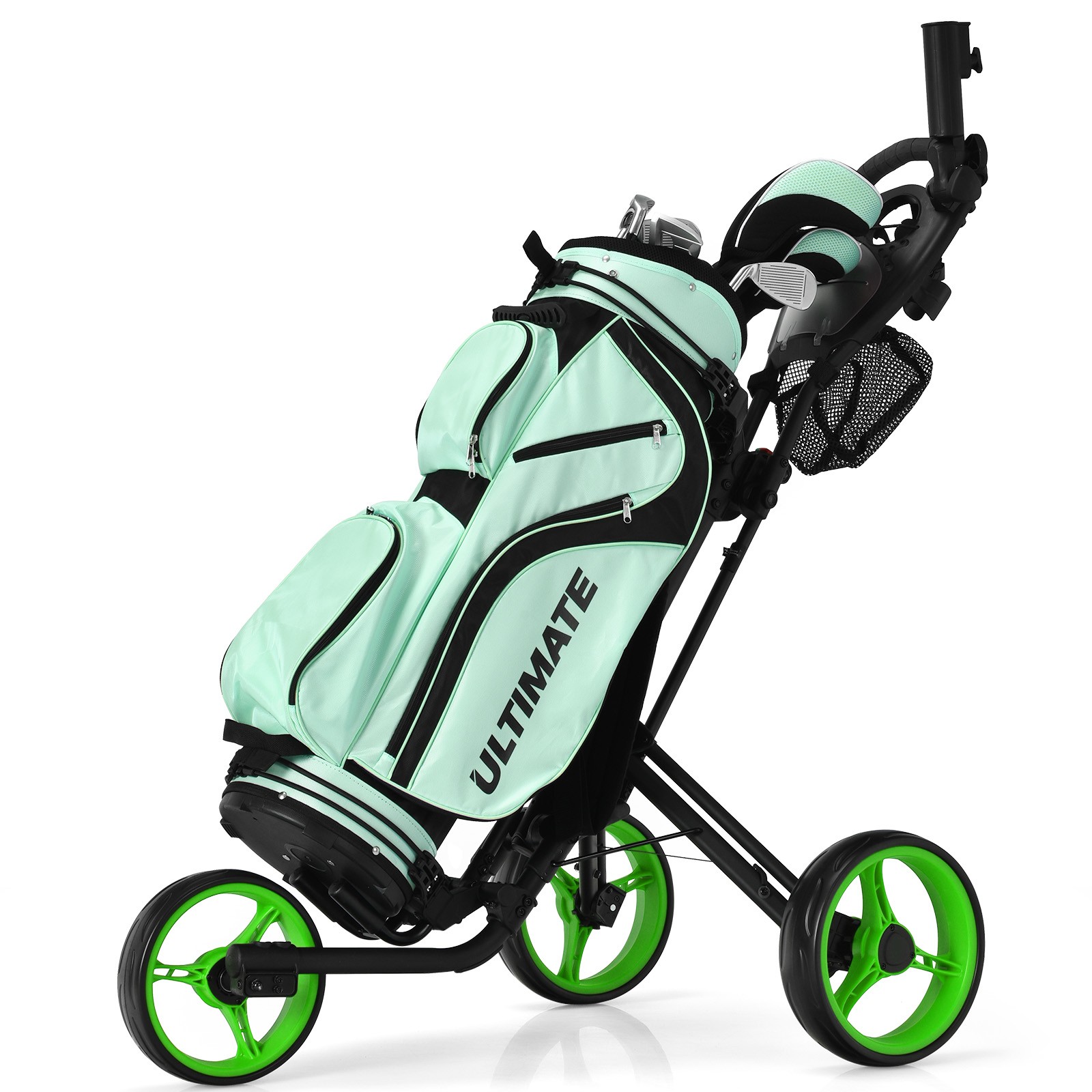 Costway Folding 3 Wheel Golf Push Cart W/Brake Scoreboard Adjustable Handle