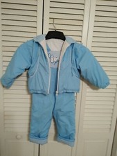 Vintage Two Piece Light-Blue Baby/Toddler Snowsuit Hooded Jacket  Bib Overalls 