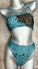 New Victorias Secret 2 Pc Bikini Bandeau  High Waist Cheetah Cheeky Bottom XS