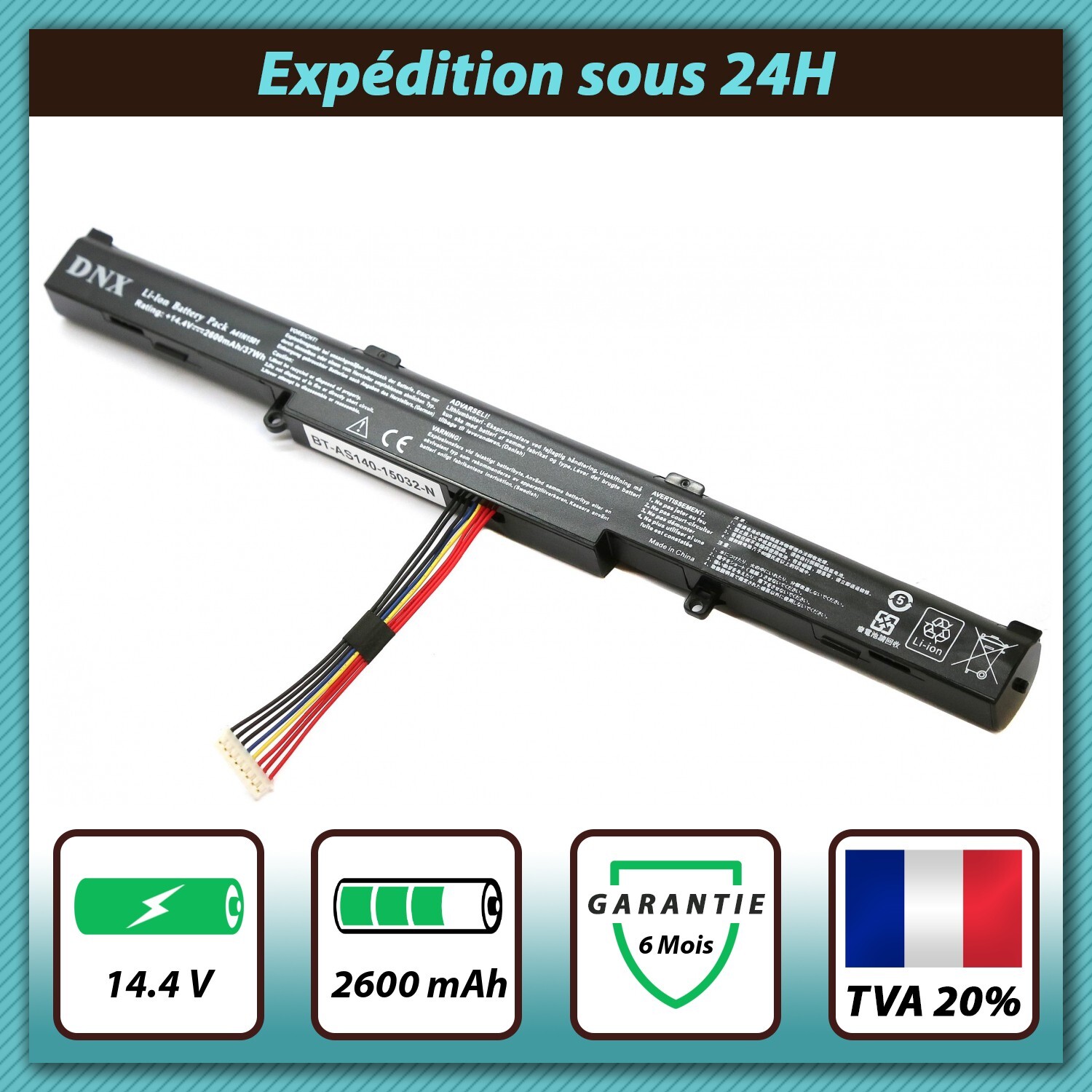 Batterie pour Asus N752VX-GC138T pour travailler en voyage sans chargeur