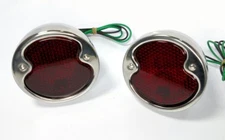 Pair 1932 Ford (BOTH RH) 12V Tail Light Stainless Housing Glass Lens Brake Lamp
