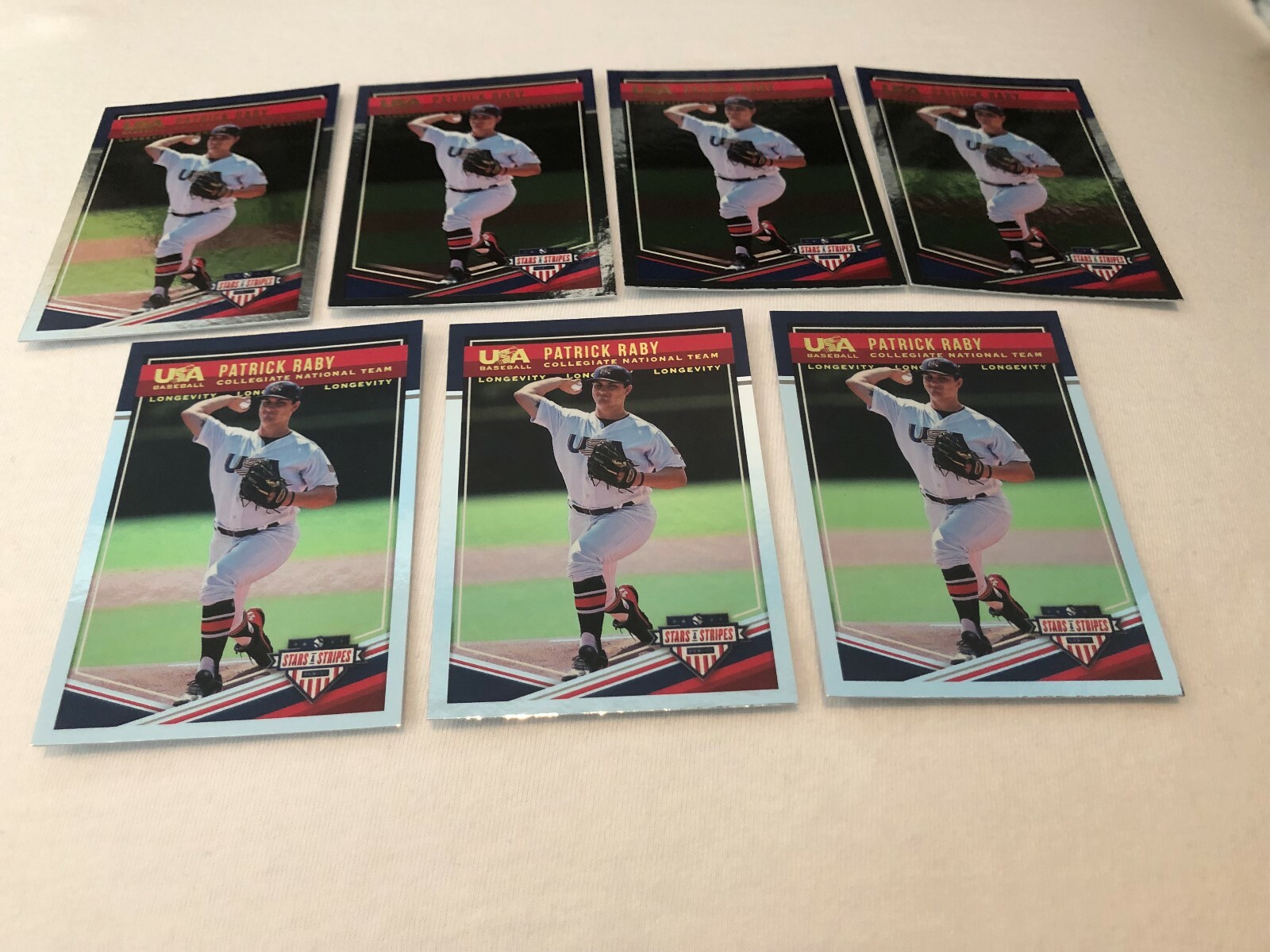 2018 Panini USA Stars & Stripes Baseball Longevity Patrick Raby 7 card lot #18