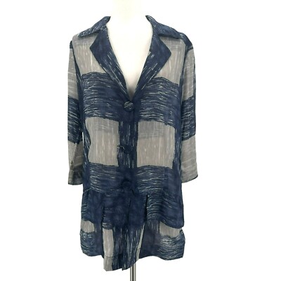 Lee Mathews Womens 4-6 Jacket Silk Oversized Check Blue Gray Sheer Button Jacket