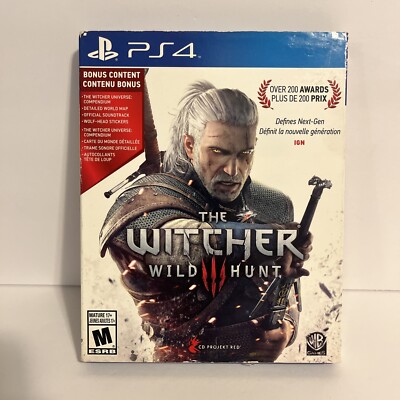 The Witcher 3 Wild Hunt (2015, Sony PS4) w/ Soundtrack CD, Map, Manual, Inserts