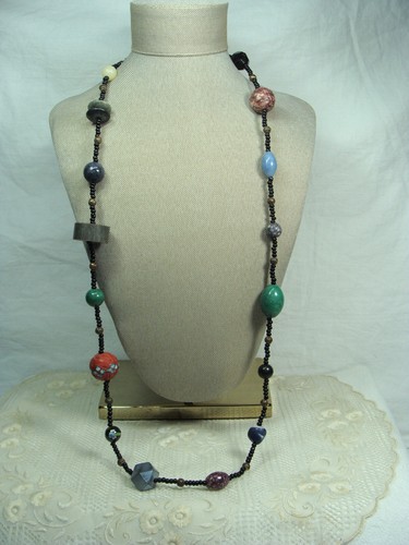 Collar de cuentas de cuarzo volcánico de jade de piedra semipreciosa Cloisonne cinnabar de colección - Imagen 17 de 20