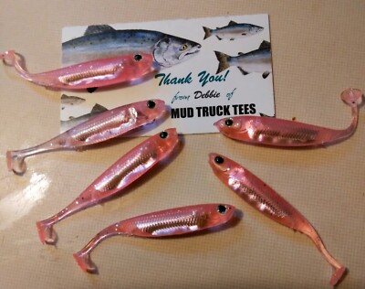 6pc Soft Silicone Pink Minnow shiner silver Fishing Lure bass perch
