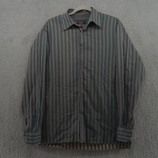 Canali Shirt Mens Large State Blue Brown Stripe 100% Cotton Dressy Nightclub
