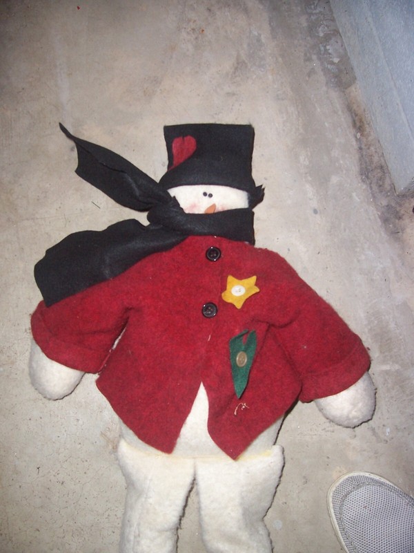 Fabric Snowman Ornament 30 inch  long     a nice snowman  to sit on anywhere