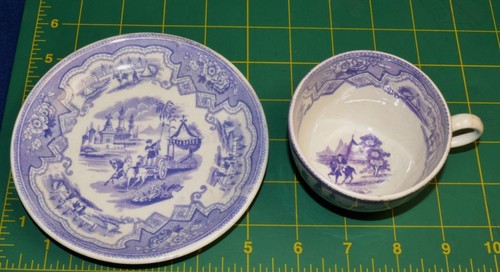 Antik 1807-27 Hackwood & Co Transferware lila Damaskus Set Tasse & Untertasse - Bild 3 von 6