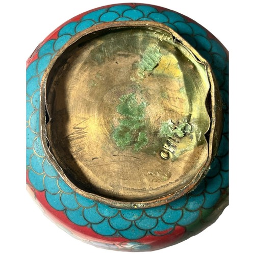 Vintage Chinese Cloisonne Bud Vase On Copper Floral Handmade Marked China As Is - Picture 9 of 10