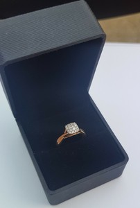 H Samuel Princessa 9ct Yellow Gold 1 4ct Diamond Cluster Ring Size I Ebay