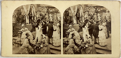 Männer und Frauen auf einer Tanzparty, Vintage Album Print, ca.1870, Stereo T