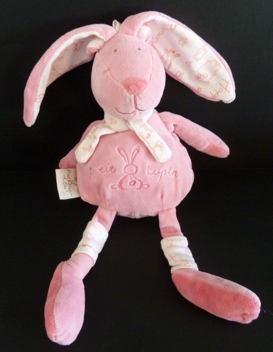 Doudou peluche Lapin CMP Mon p'tit lapin rose jambière écharpe