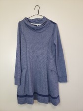 Paper Crane Juniors M Turtleneck Sweater Dress Blue Stripe Pocket Lace Back Boho