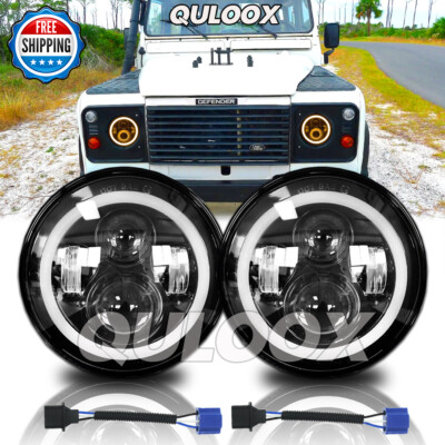 Pair 7'' inch Round LED Headlight High/Lo Beam Kit For Land Rover Defender 90 110