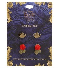 New Disney Beauty And The Beast Mrs. Potts Enchanted Rose Tunnel Earring