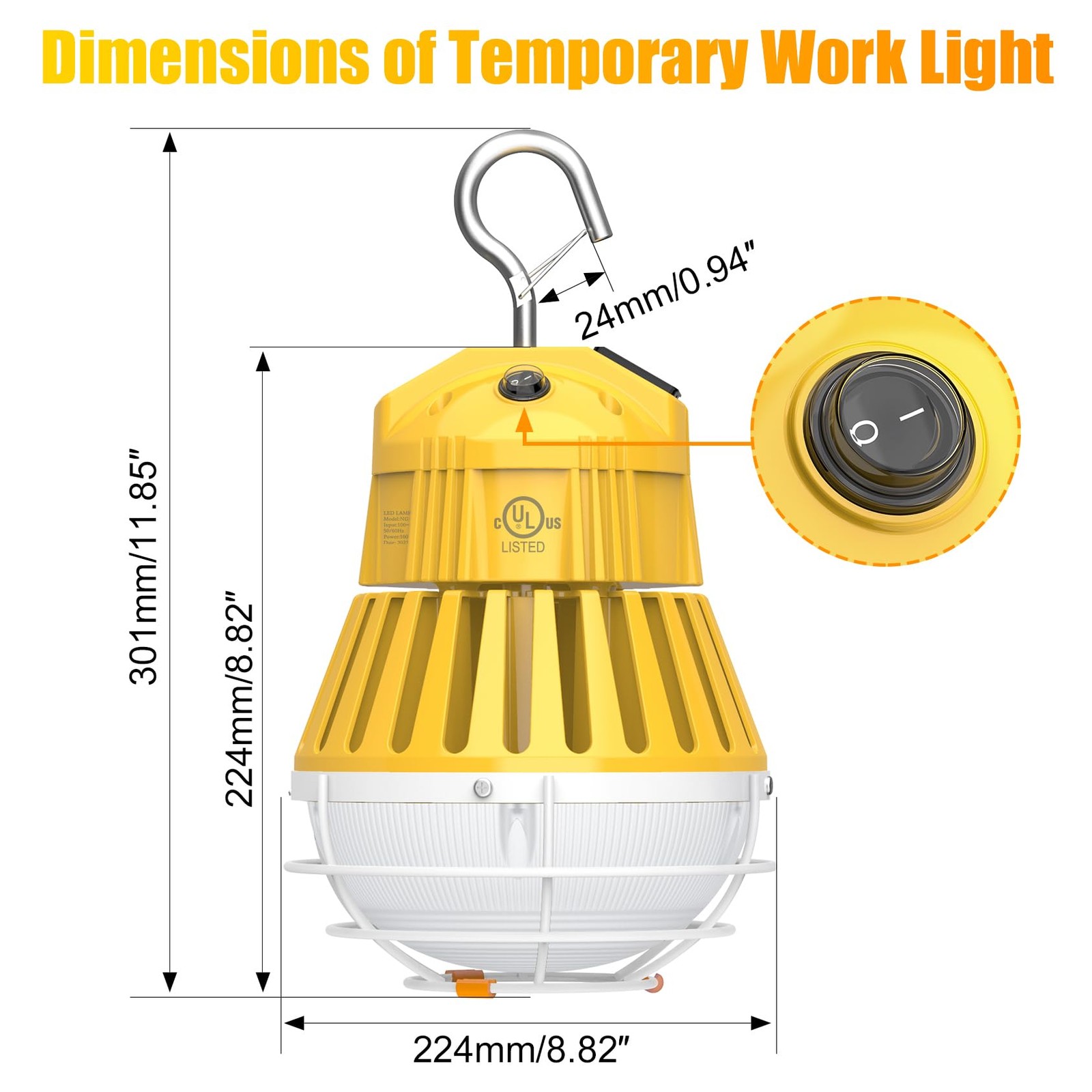 LED Temporary Work Light 100W Warehouse Construction Hanging Lights -Linkable