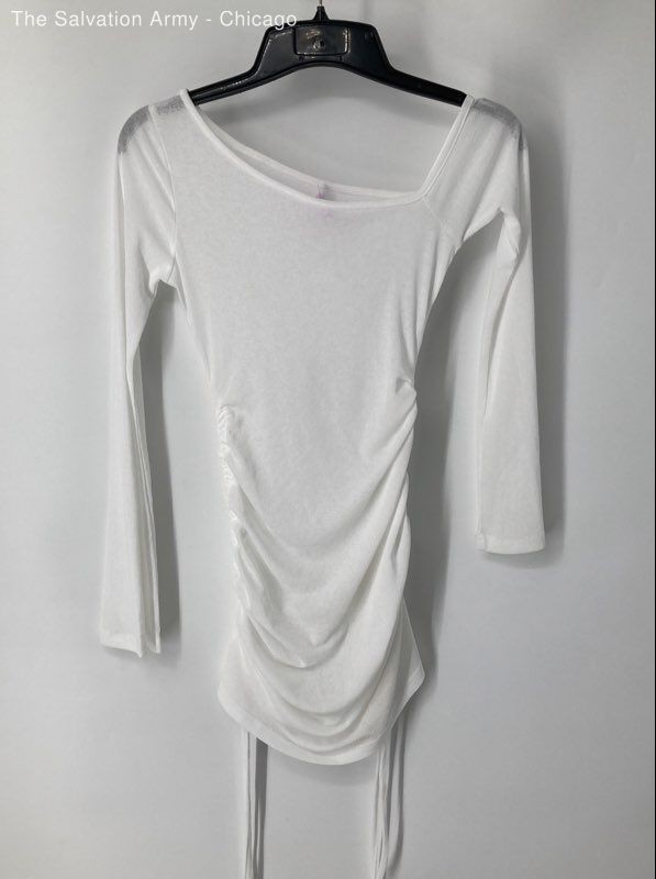 Commense Womens White Stretch Long Sleeve Casual Blouse Top Size Small